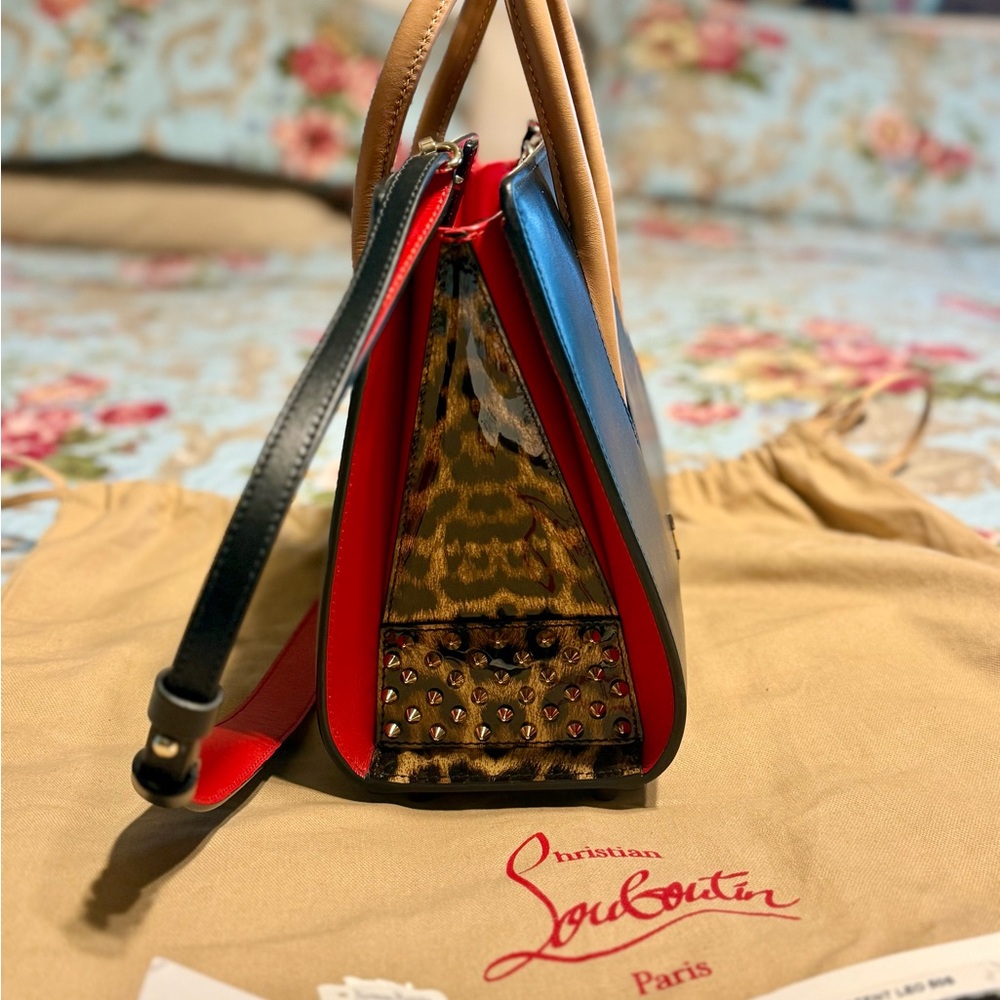 Christian Louboutin Black and Tan Paloma crossbody Bag; Spikes and Leopard